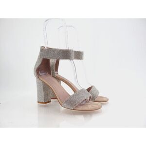Jeffrey Campbell Silver Rhinestone Nude Block Heel Size 8 Ankle Strap Sandal